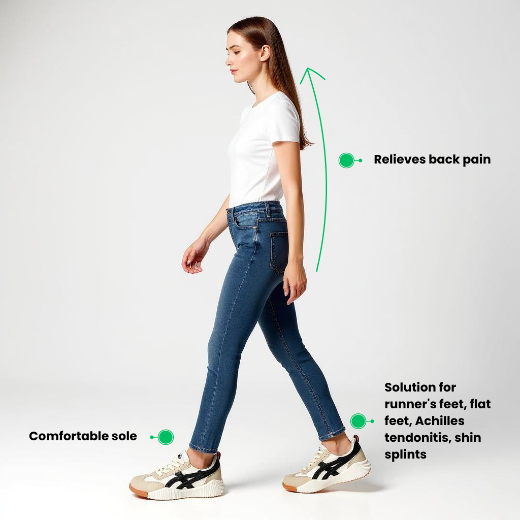 Damen Sneaker beige mit schwarzem Streifen und weißer Profilsohle, bequeme Freizeitschuhe im Retro-Design