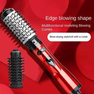 Rote StyleMaster Magic Hair Brush – 3-in-1 Warmluftbürste mit austauschbaren Aufsätzen zum Föhnen, Glätten und Locken der Haare.